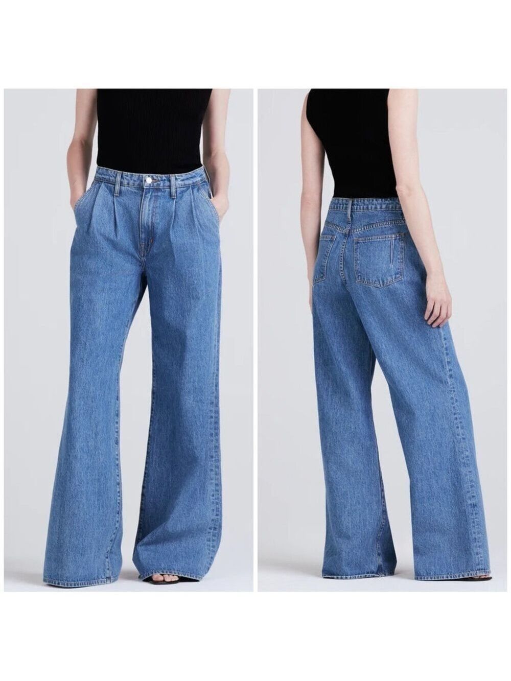 Derek Lam 10 Crosby High Rise Pleated Wide Leg Trouser Jeans in Carlisle
